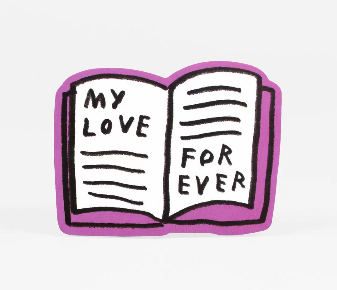 Open book drawing reads MY LOVE FOR EVER sticker by Adam JK