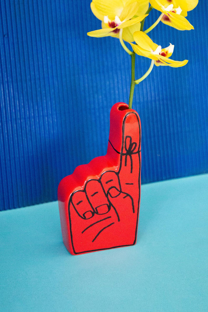 Reminder foam finger inspired ceramic bud vase