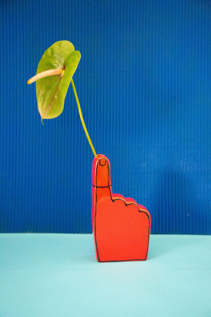 Reminder foam finger inspired ceramic bud vase