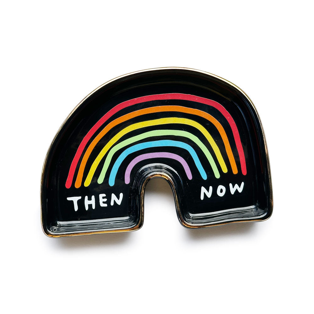 then and now rainbow motif ceramic catch all dish